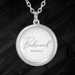 White Minimalist Script Bridesmaid Silver Plated Necklace<br><div class="desc">A white modern minimalist script calligraphy bridesmaid necklace is elegant. It's perfect for bachelorette and bridal party gifts.</div>