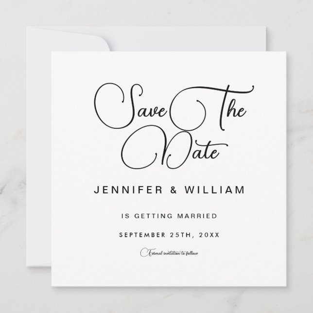White Minimalist Simple Elegant Modern  Save The Date (Front)