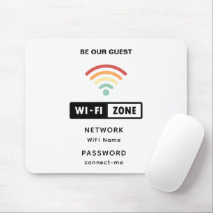 White Minimalist Simple Wifi Password Mouse Pad