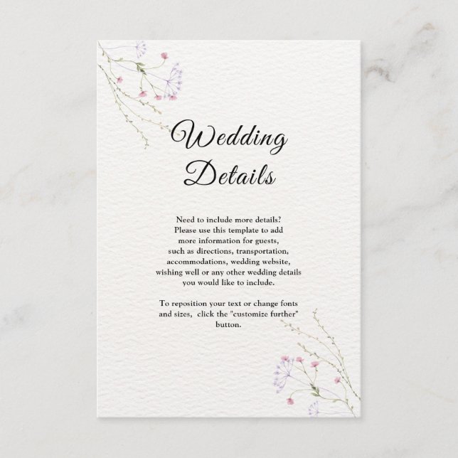 White Minimalist watercolor flowers wedding Enclosure Card (Front)