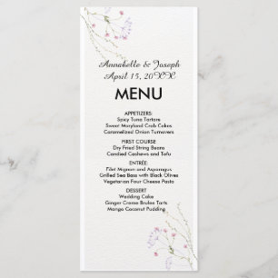 White Minimalist watercolor flowers wedding Menu