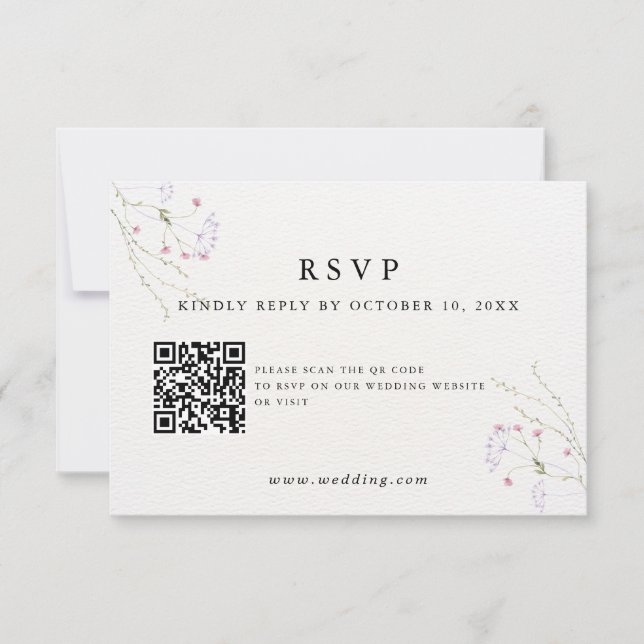 White Minimalist watercolor flowers wedding RSVP Card (Front)