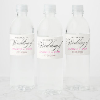 White Minimalist watercolor flowers wedding Water Bottle Label