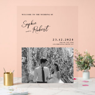 White Minimalist Wedding Welcome Acrylic Sign