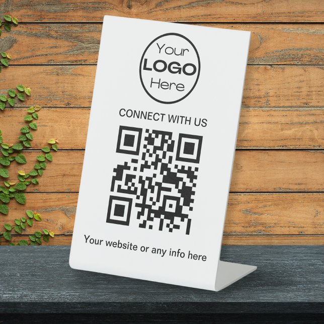 White Minimalistic Business Logo and QR Code  Pedestal Sign (Creator Uploaded)