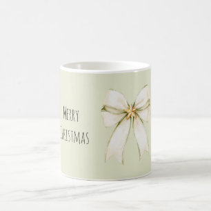 White Mint Bow Gold Star Christmas Coffee Mug