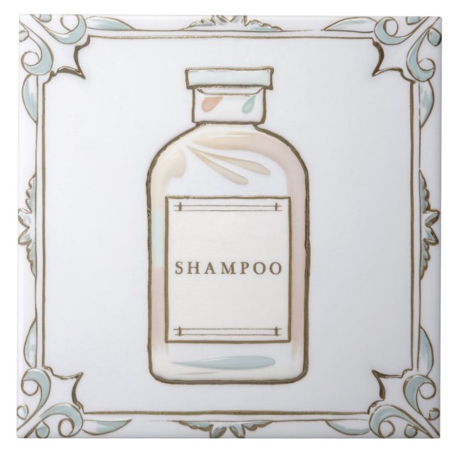 White Mint Coral Shampoo Bottle Funny Bathroom Tile (Front)