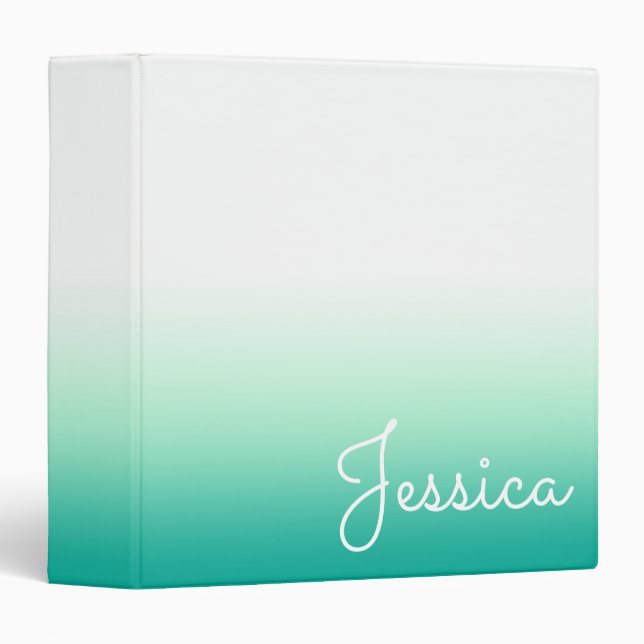 White Mint Green and Teal Colorblock Ombre Binder (Front/Spine)