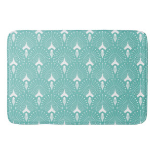 White & mint-green art-deco pattern bath mat