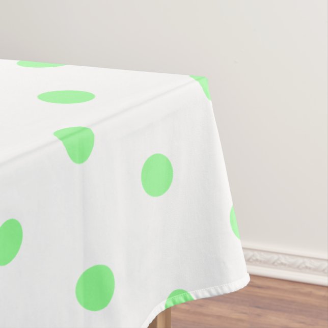 White Mint Green Polka Dots Tablecloth (In Situ)