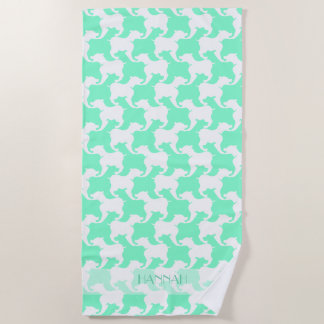 White Mint Houndstooth Dogs Name Beach Towel