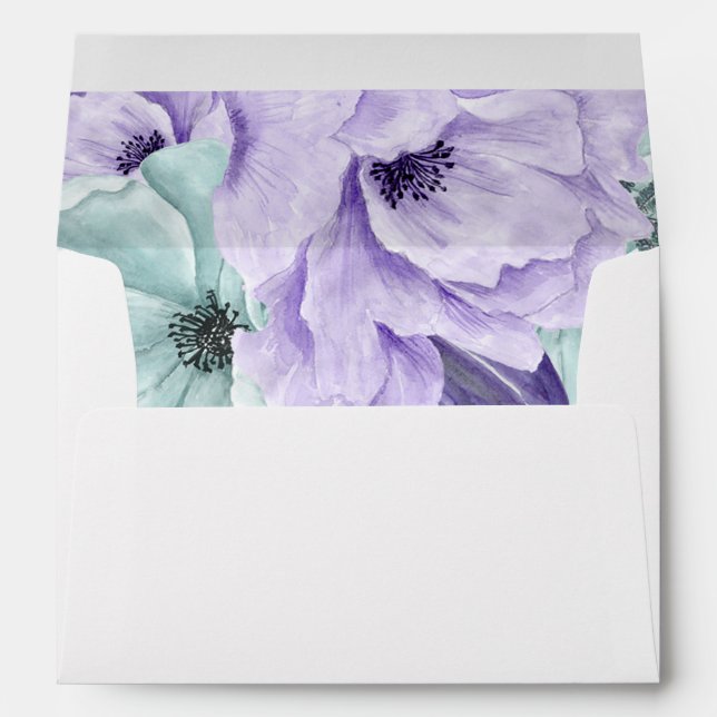 White Mint Lavender Purple Watercolor Peonies Envelopes (Back (Bottom))