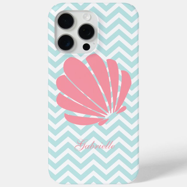 White Mint & Pink Zigzag Pattern Seashell Case-Mate iPhone Case (Back)