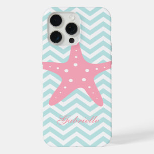 White Mint & Pink Zigzag Pattern Starfish iPhone 15 Pro Max Case