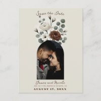 White Mocha Cream Modern Floral Save the Date