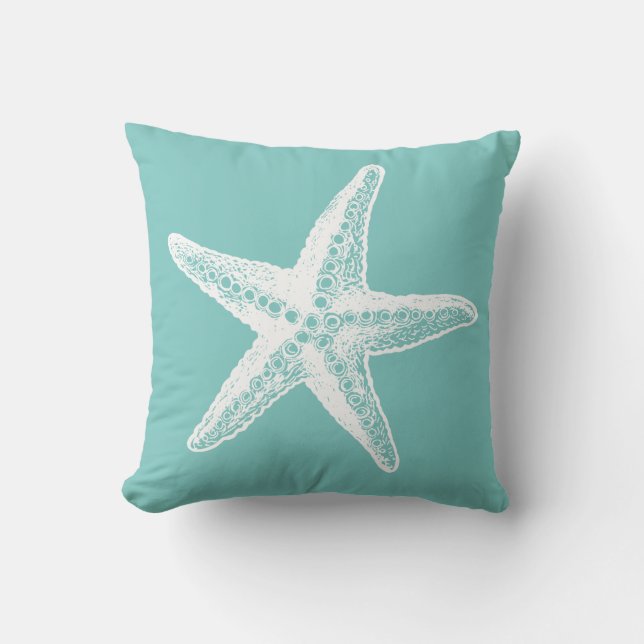 White Mod Starfish Beachy Throw Pillow (Front)