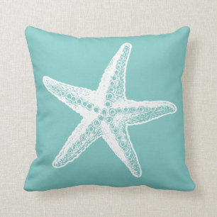 White Mod Starfish Beachy Throw Pillow