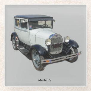 White Model A glass coaster