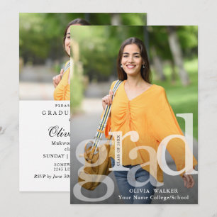 White Modern 2 PHOTO Graduation Party Invitation