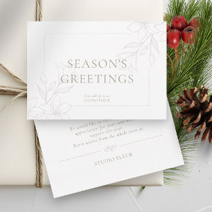 White Modern Boho Minimal Floral Holiday Card