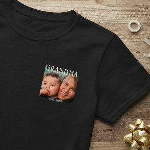 White Modern Bold Fun Font Established Grandma  T-Shirt