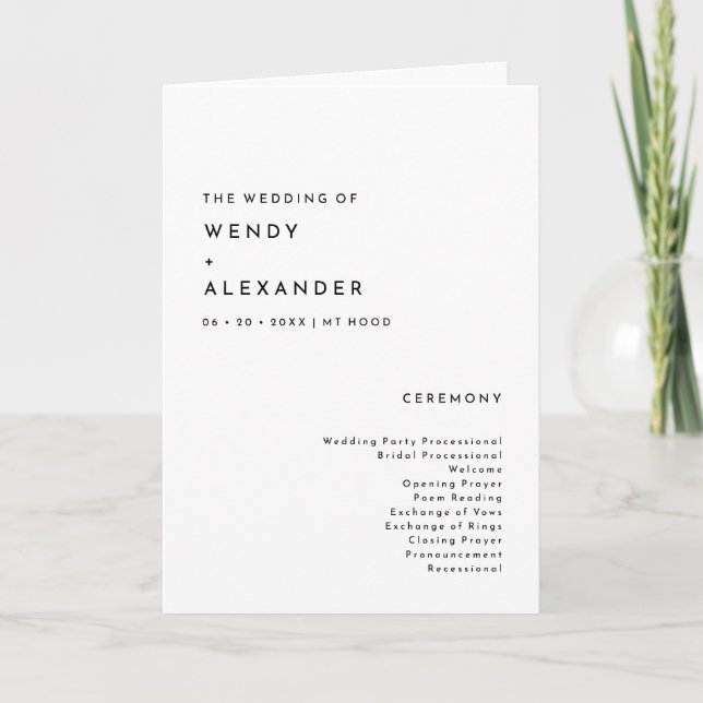 White Modern Bold Wedding Folded Program (Front)