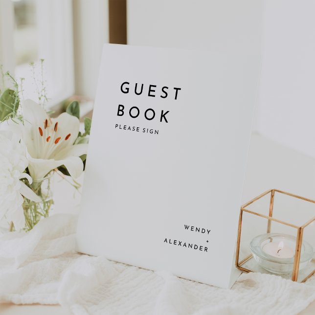 White Modern Bold Wedding Guest Book Pedestal Sign (Creator Uploaded)