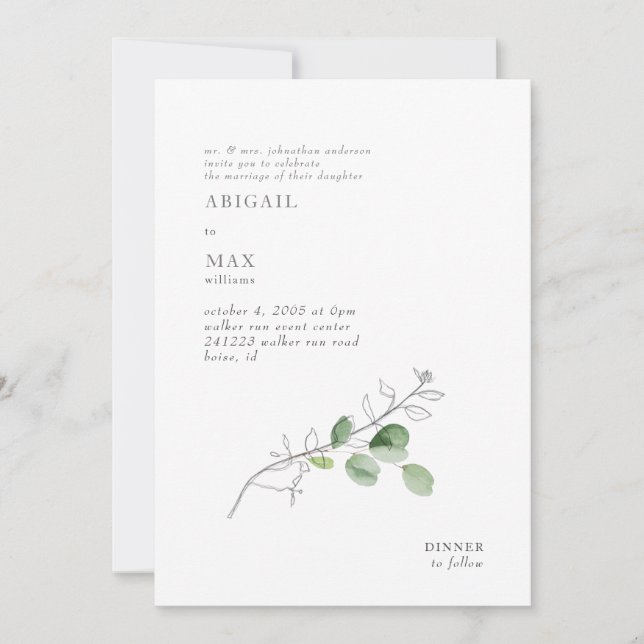 White Modern Botanical Foliage Wedding  Invitation (Front)