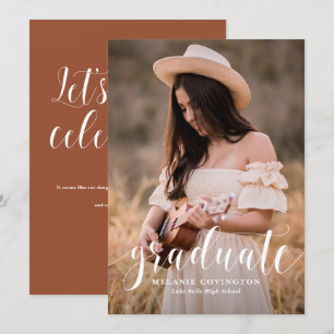 White Modern Calligraphy Photo Graduation Invitation