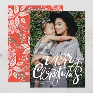 White Modern Calligraphy Photo Merry Christmas Holiday Card