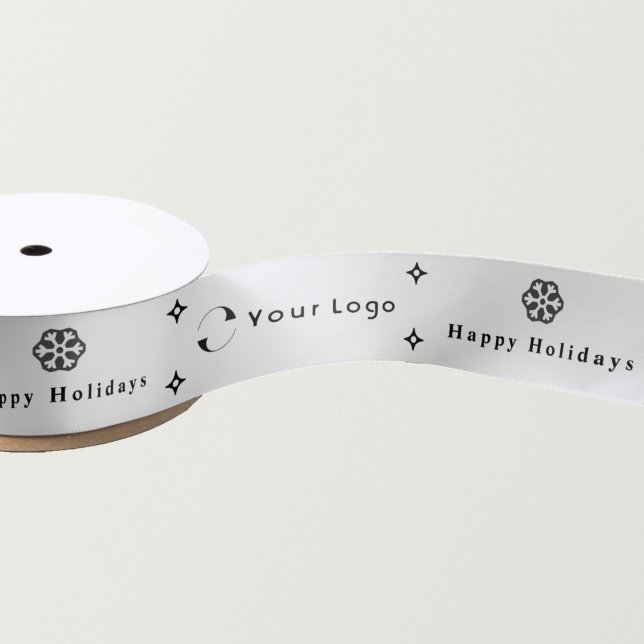 White Modern Christmas Business Logo Company Small Satin Ribbon (Creator Uploaded)