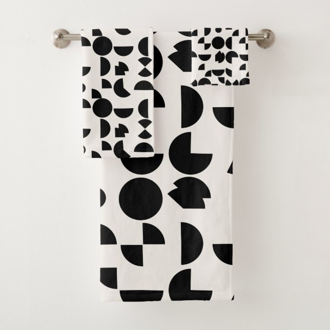 White Modern Elegant Geometric Tribal  Bath Towel Set (Insitu)