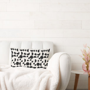 White Modern Elegant Geometric Tribal Lumbar Pillow