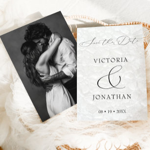 White Modern Elegant Script Photo Save The Date