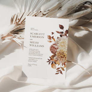 White Modern Fall Terracotta Floral Wedding Invitation