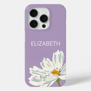 White Modern Flower Personalize Name iPhone 15 Pro Case