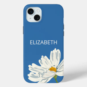 White Modern Flower Personalize Name iPhone 15 Mini Case