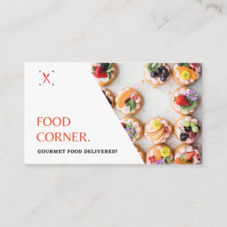 White Modern Gourmet Food Photo Catering Business  Card