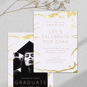 White Modern Graduation Party Gold Marble