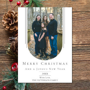 White Modern Inverted Boho Arch Holiday Photo Card