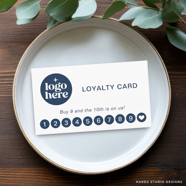 White Modern Logo Professional Loyalty Card (The front of a 3.5 x 2 in. reward card are shown. Add contact details, and business name to the back)
