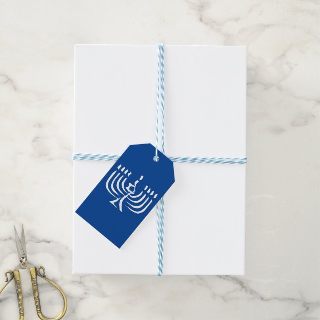 White Modern Menorah Gift Tags (With Twine)