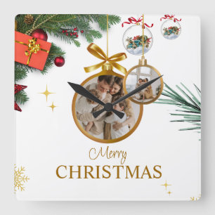 White Modern Merry Christmas 10.75" Acrylic Square Wall Clock