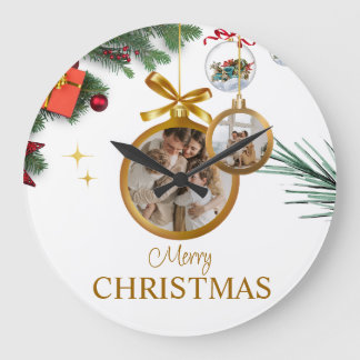 White Modern Merry Christmas 10.75" Round Acrylic Large Clock
