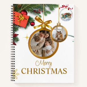 White Modern Merry Christmas 8.5" x 11" Spiral  Notebook