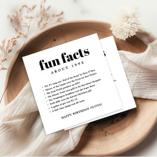 White Modern Minimal Fun Facts Birthday Year  Napkin