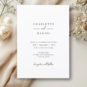 White, modern, minimal, typography wedding invitation