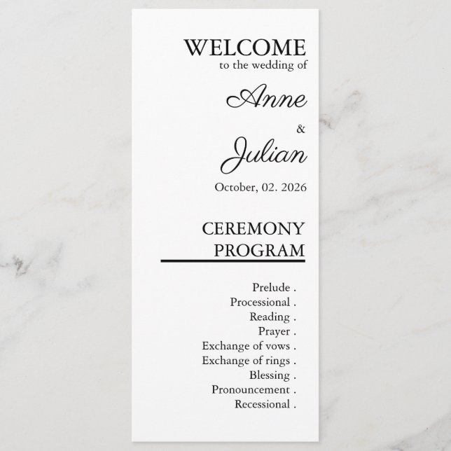 White Modern Minimalist Bridal Program QR Code (Front)