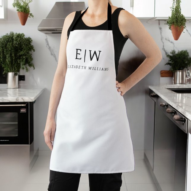 White Modern Minimalist Monogram Name Apron (Creator Uploaded)