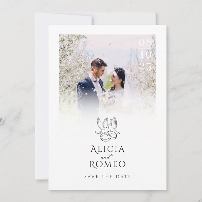White Modern minimalist photo wedding  Save The Date (Front)